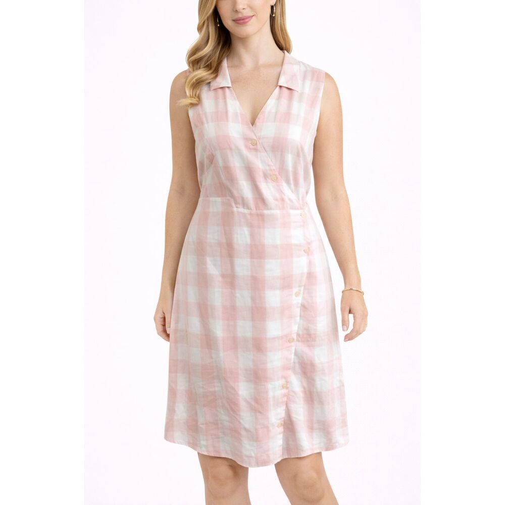 Anthropologie 11.1.Tylho Gingham Button Front Shirt Dress Pink White XL